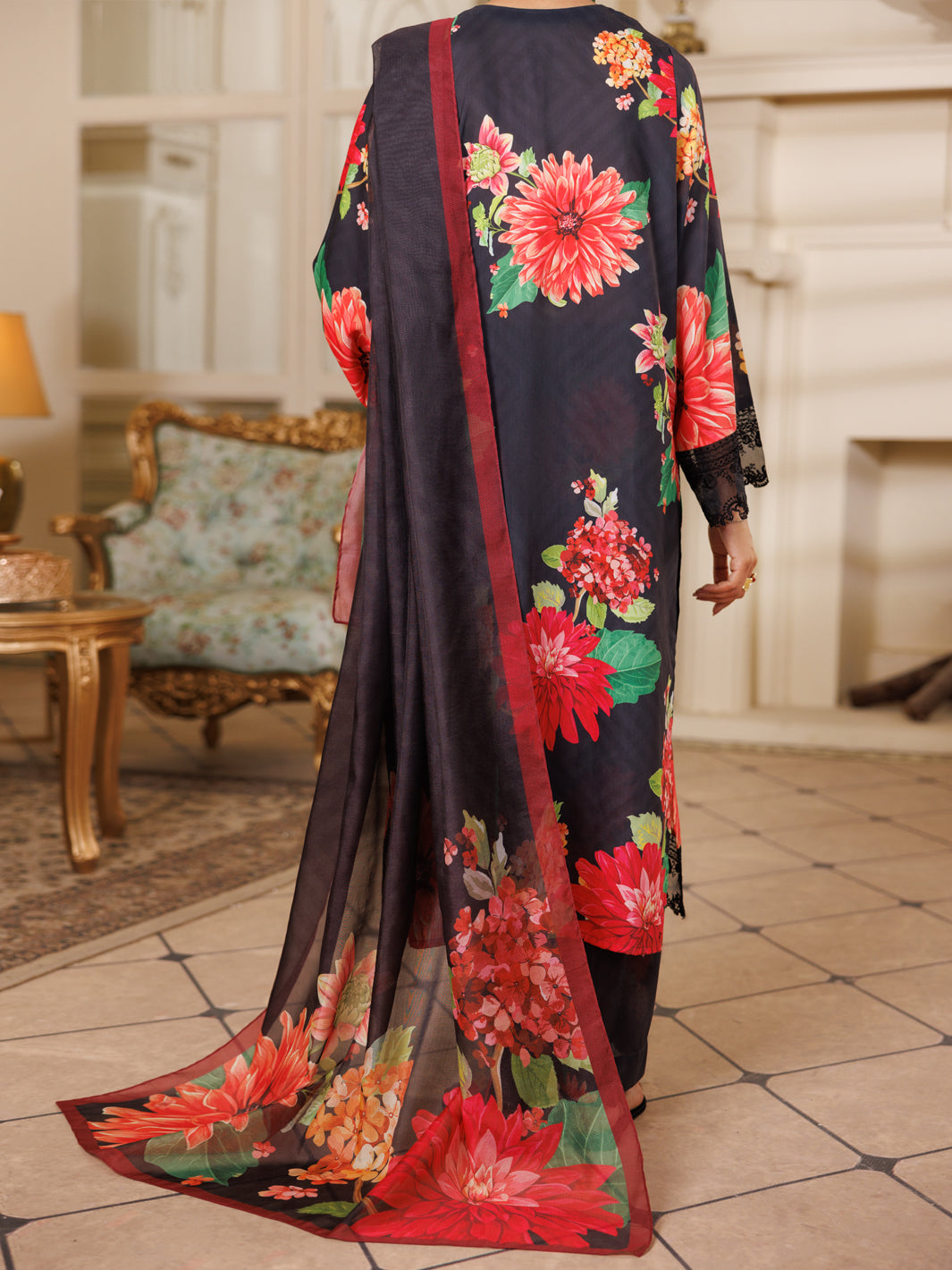 Lawn Black Stitched Suit - Almirah