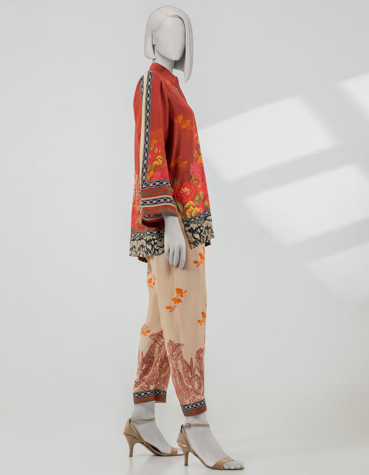 Silk Red Stitched Suit - J. Junaid Jamshed