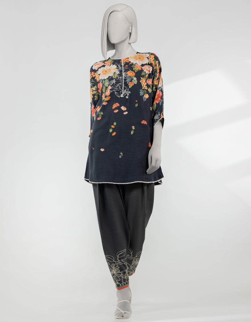 Silk Black Stitched Suit - J. Junaid Jamshed