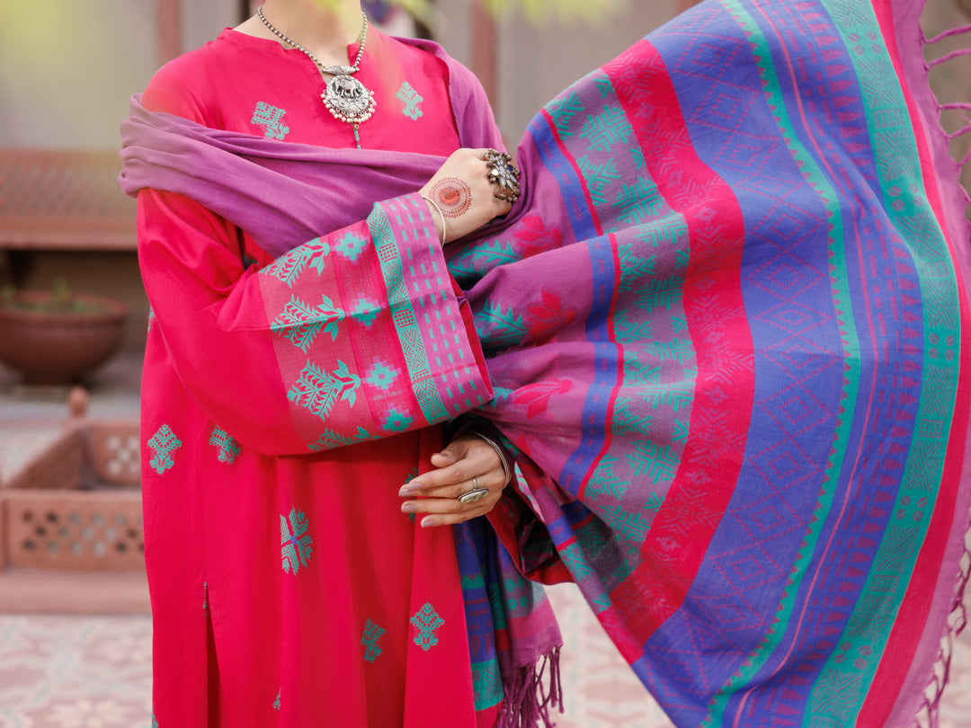 Yarn Dyed Fuchsia Stitched Suit - Almirah