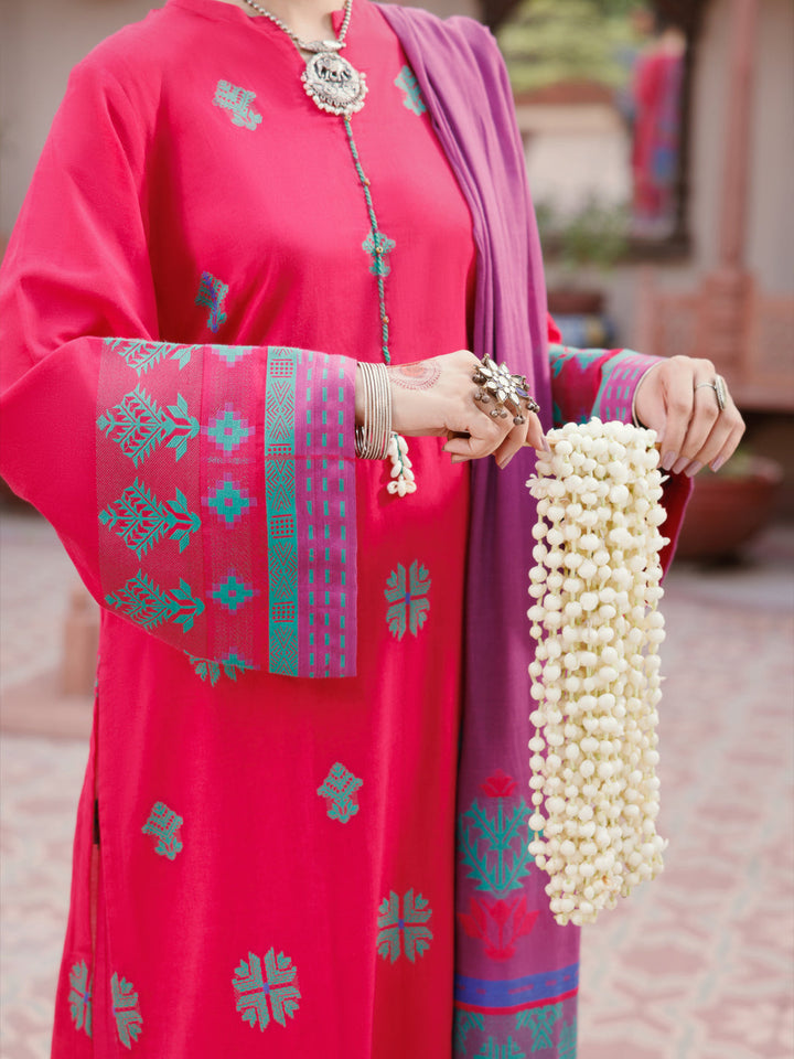 Yarn Dyed Fuchsia Stitched Suit - Almirah