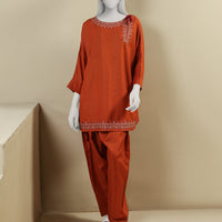 Dyed Rust Stitched Suit - J. Junaid Jamshed