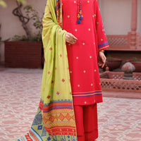 Yarn Dyed Red Unstitched Suit - Almirah