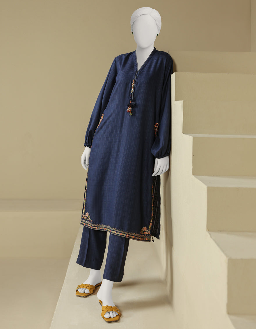 Dyed Blue Stitched Suit - J. Junaid Jamshed