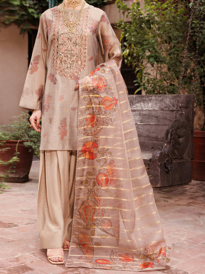 Poly Cotton Coffee Brown Stitched Suit - Almirah