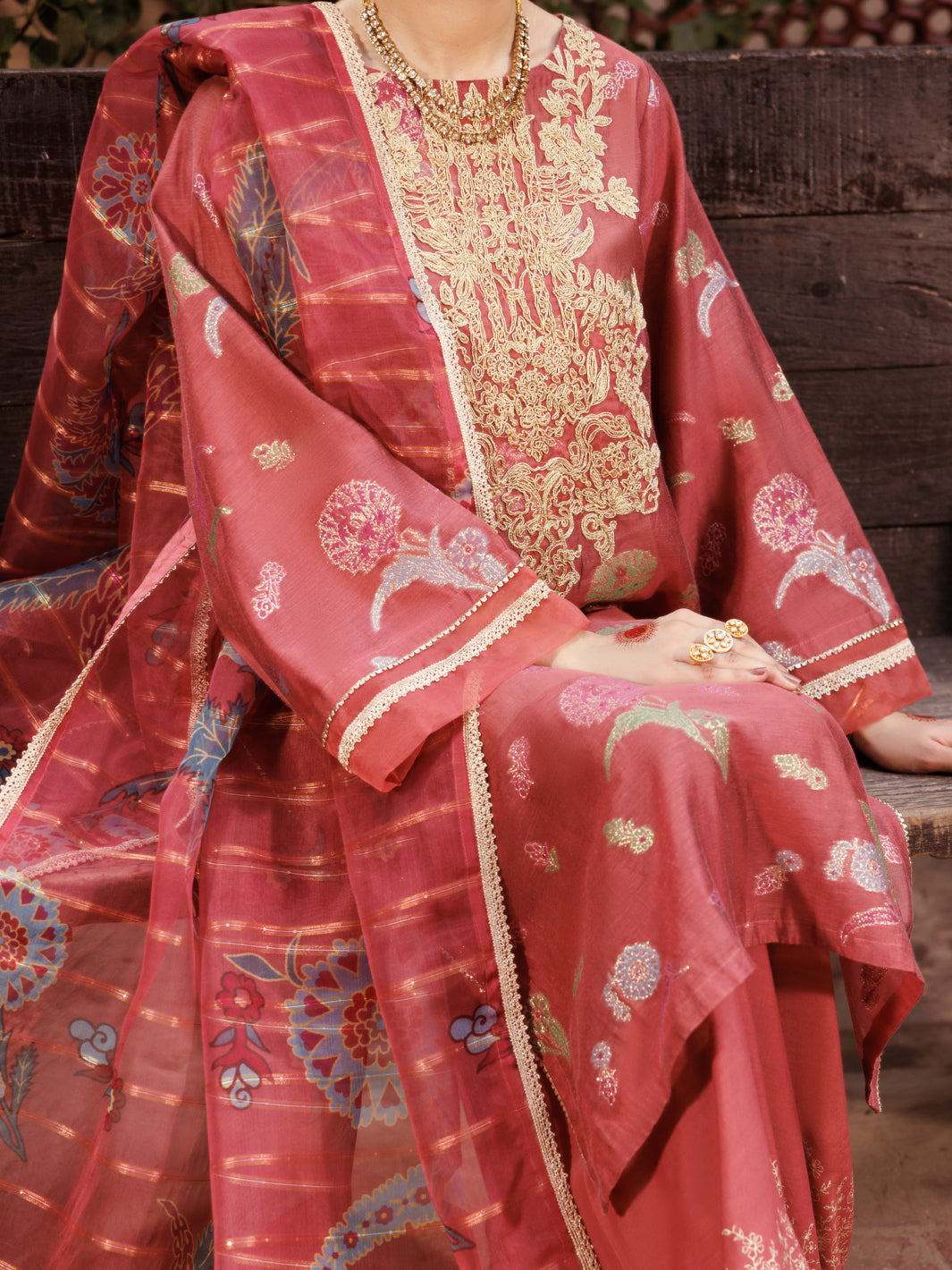 Poly Cotton Peach Stitched Suit - Almirah