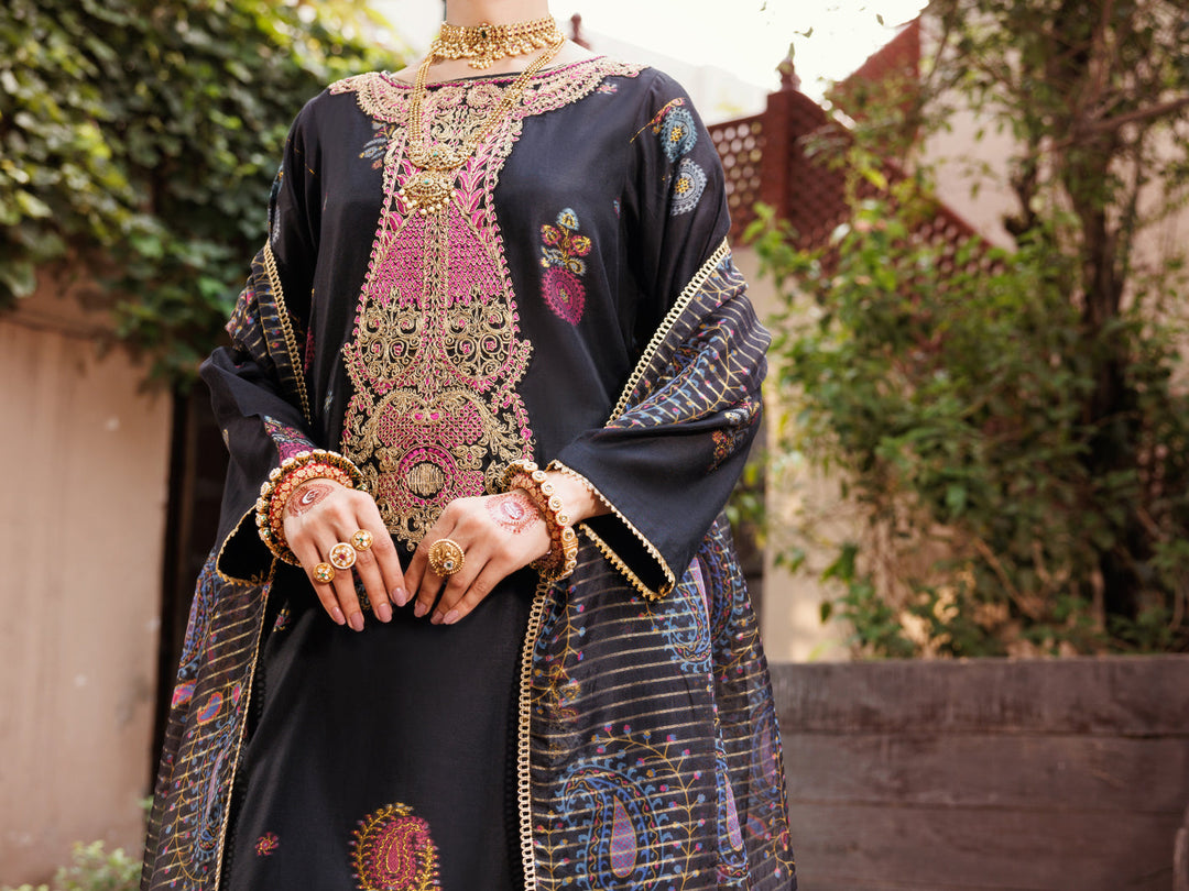 Jacquard Black Stitched Suit - Almirah
