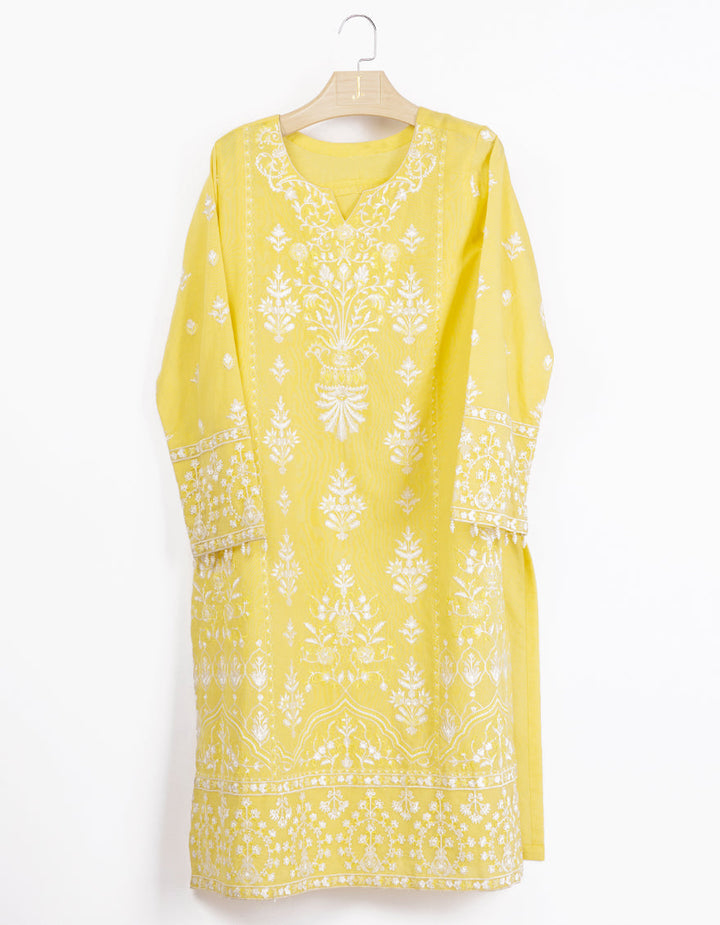 Cotton Net Yellow Kurti - J. Junaid Jamshed