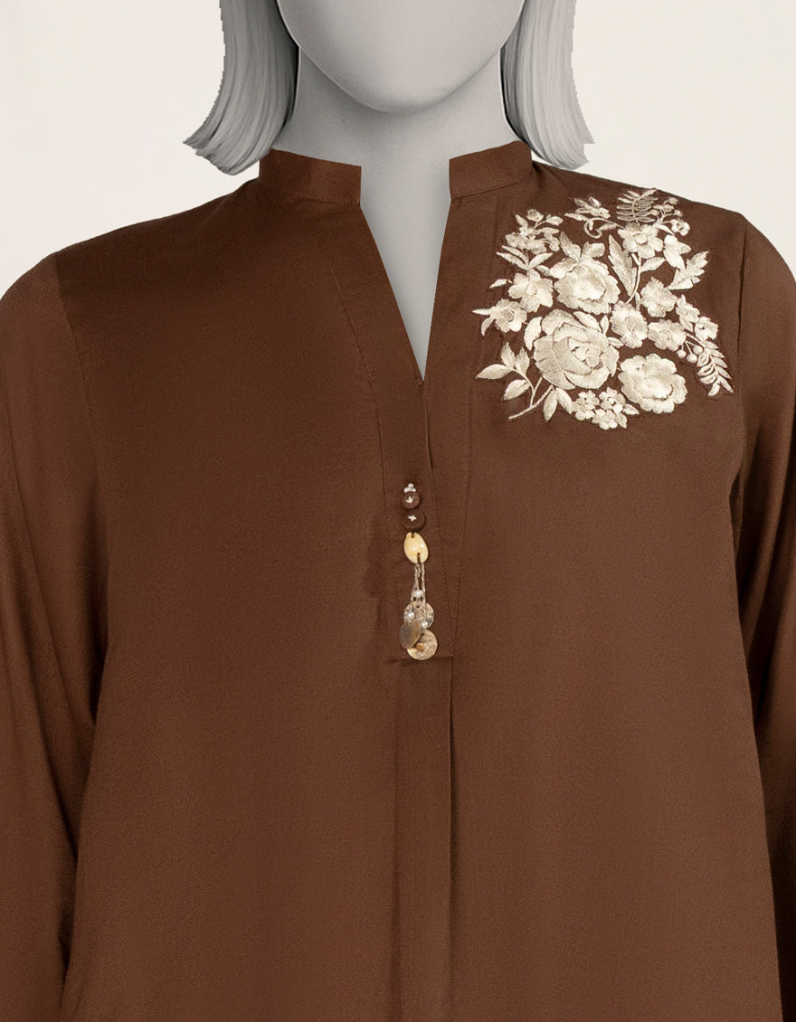 Textured Brown Stitched Suit - J. Junaid Jamshed