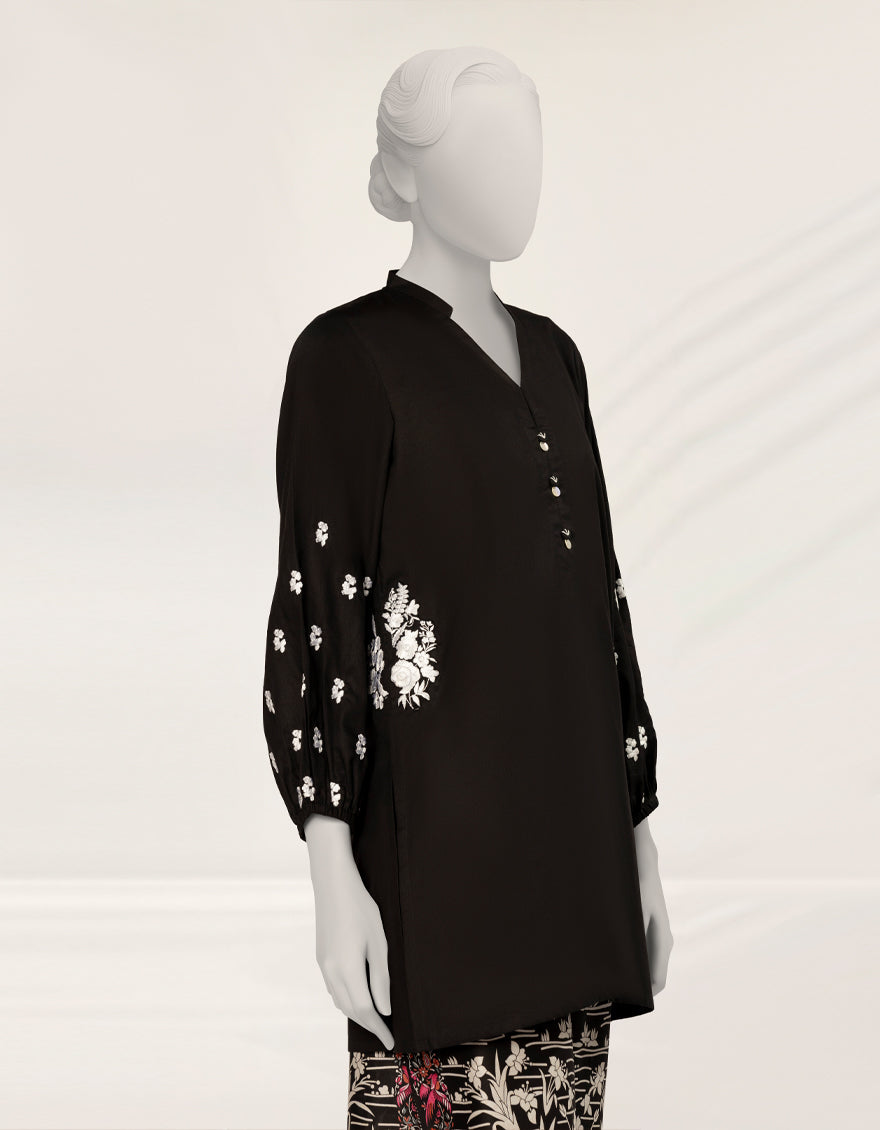 Textured Black Stitched Suit - J. Junaid Jamshed