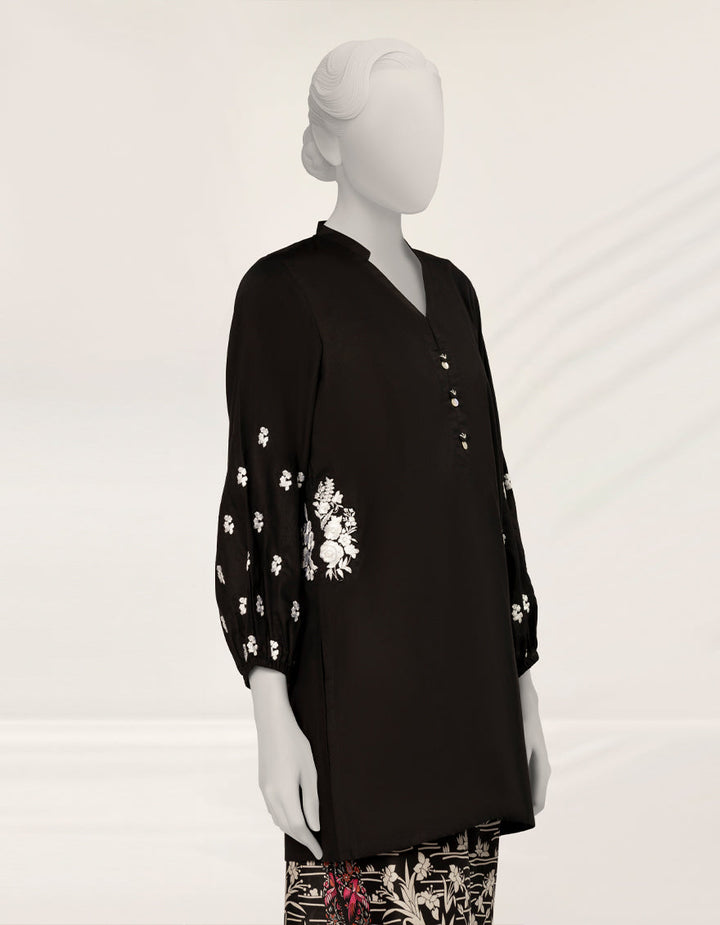 Textured Black Stitched Suit - J. Junaid Jamshed