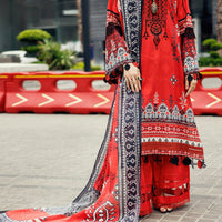 Cambric Red Unstitched Suit - Almirah