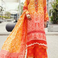 Cambric Orange Unstitched Suit - Almirah