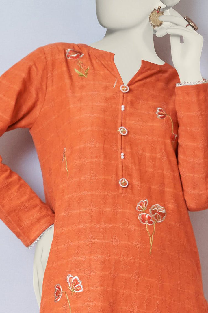 Dobby Orange Kurti - J. Junaid Jamshed