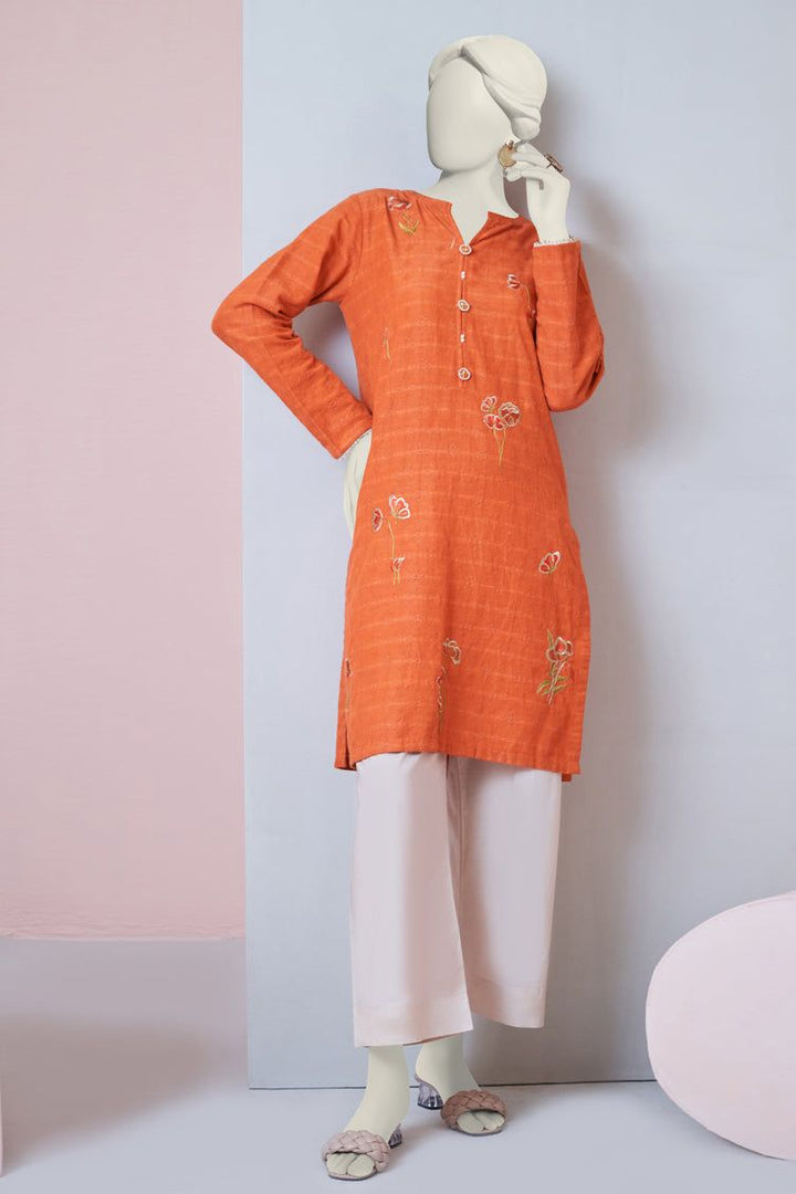 Dobby Orange Kurti - J. Junaid Jamshed