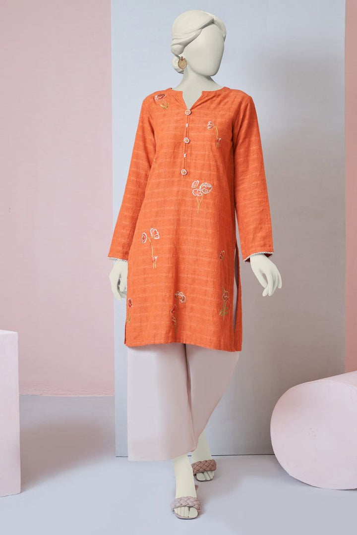 Dobby Orange Kurti - J. Junaid Jamshed