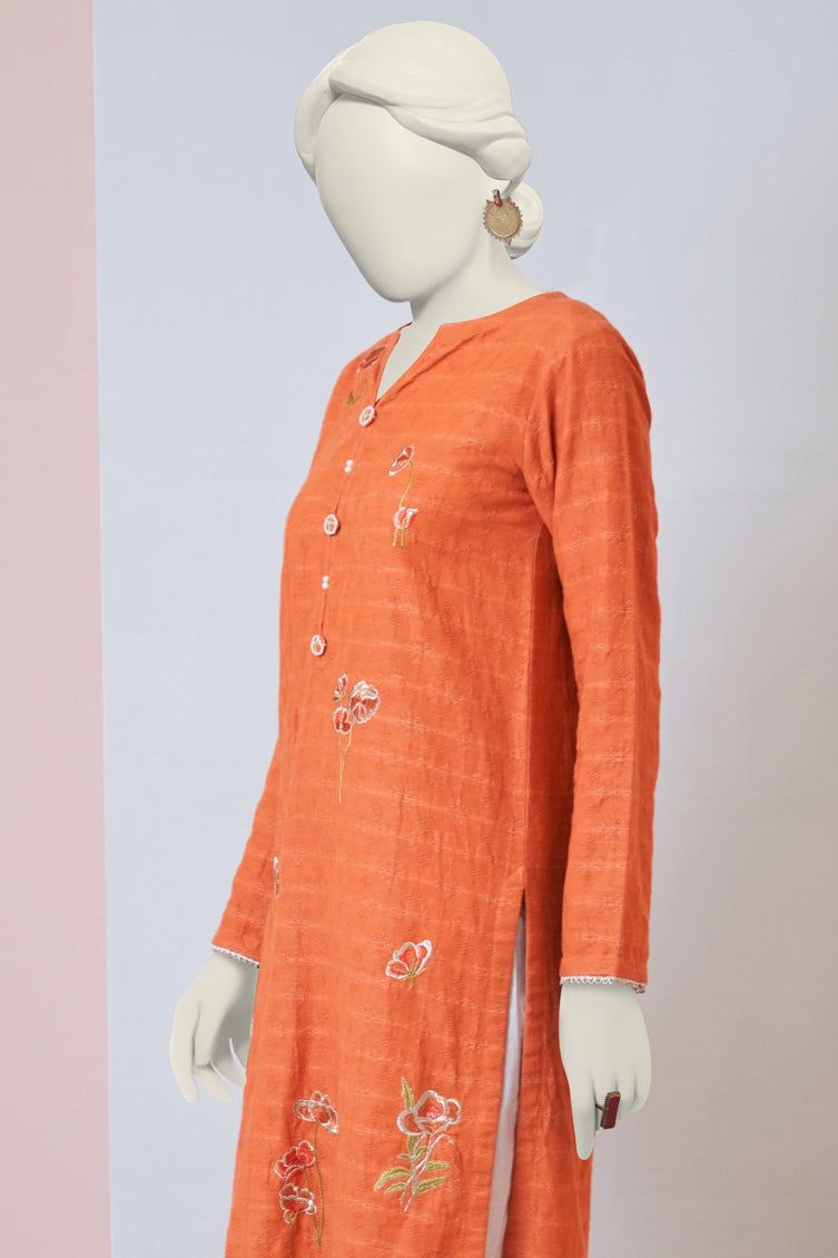 Dobby Orange Kurti - J. Junaid Jamshed