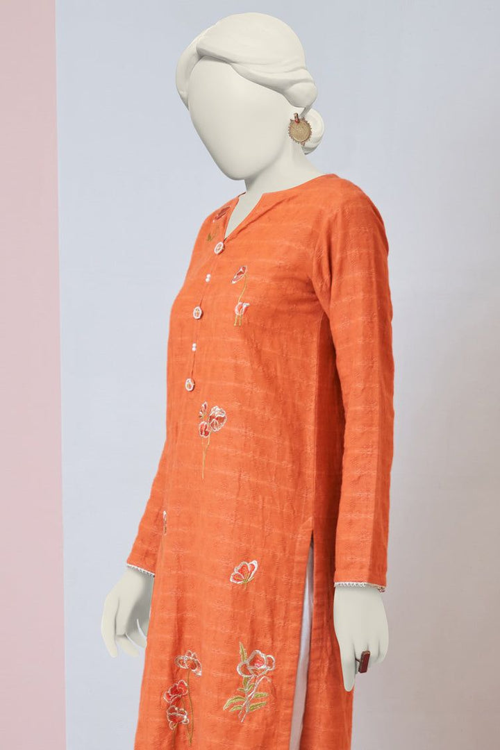 Dobby Orange Kurti - J. Junaid Jamshed