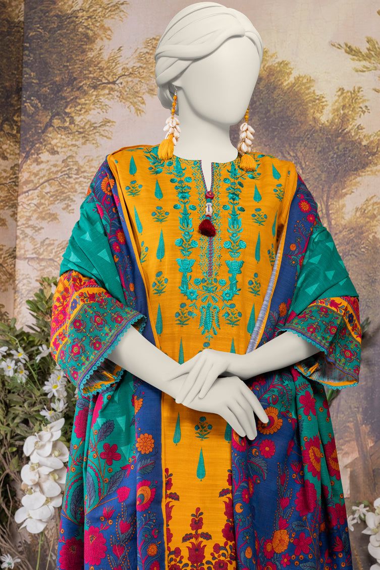 Khaddar Mustard Stitched Suit - J. Junaid Jamshed