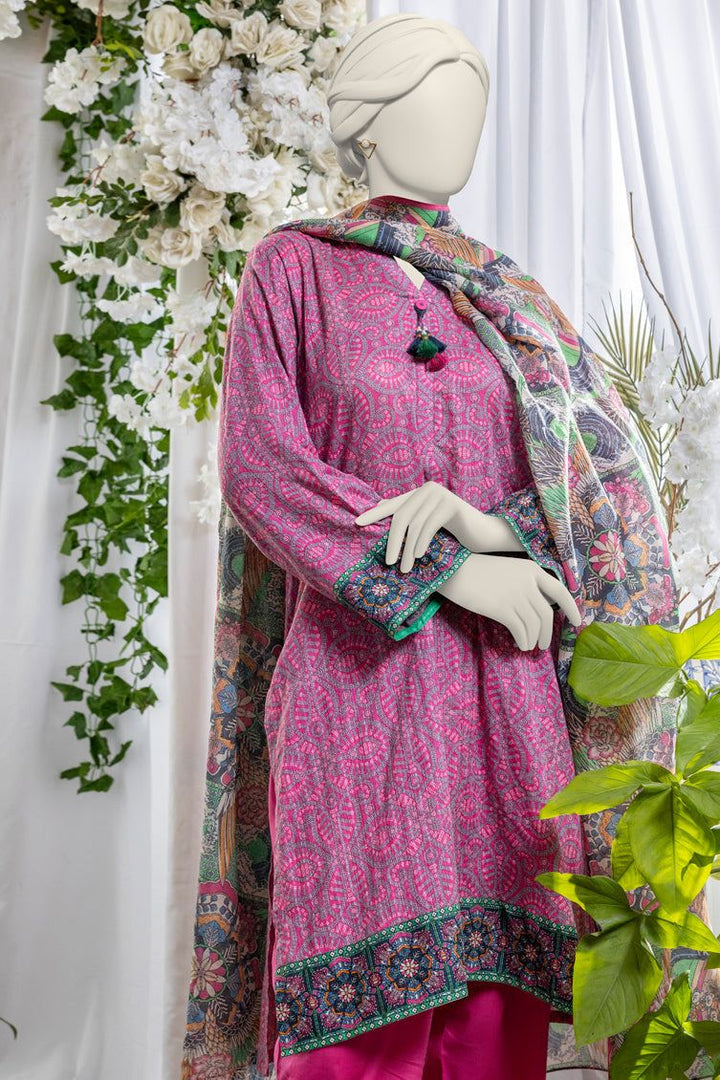 Printed Pink Stitched Suit - J. Junaid Jamshed