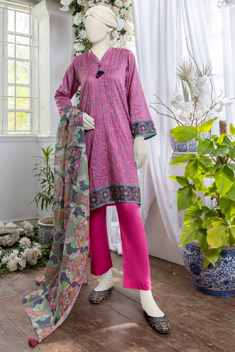Printed Pink Stitched Suit - J. Junaid Jamshed
