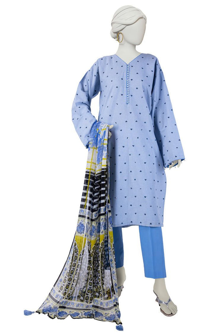 Dobby Blue Stitched Suit - J. Junaid Jamshed