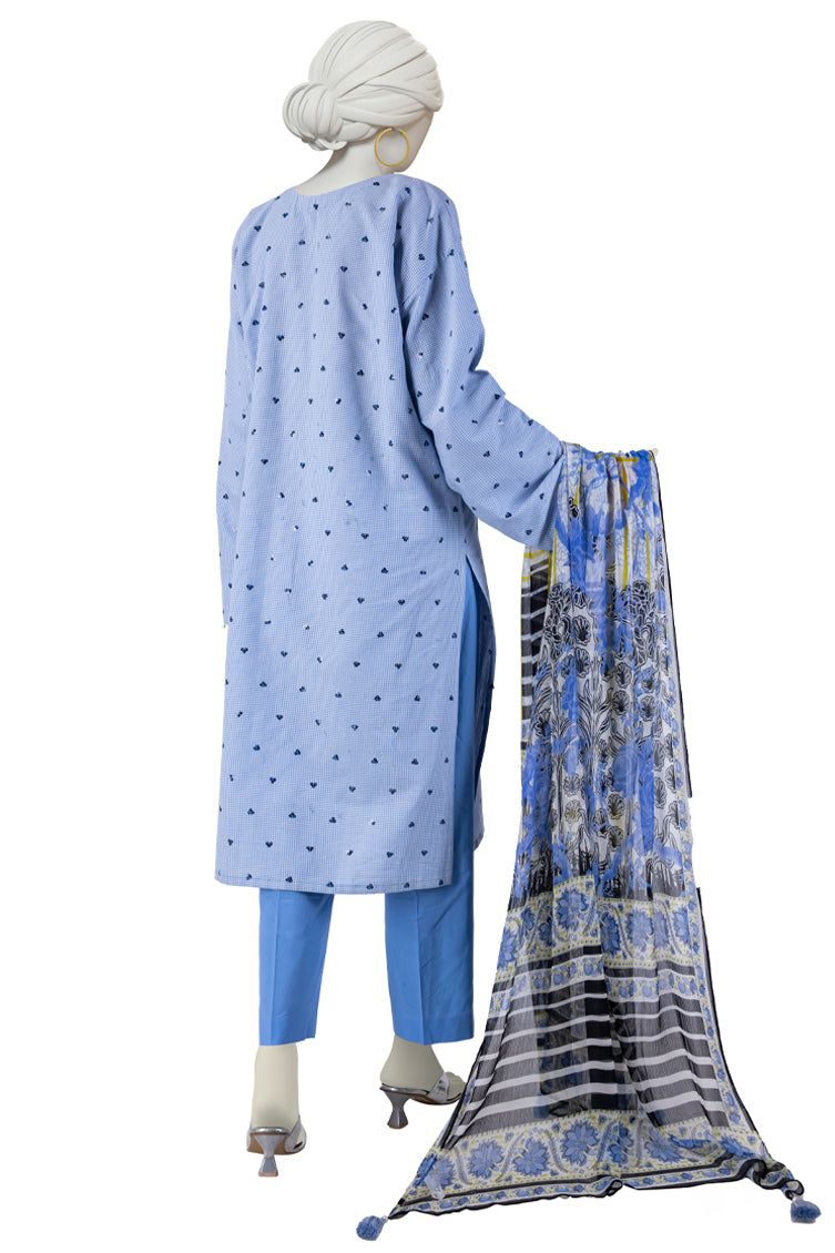 Dobby Blue Stitched Suit - J. Junaid Jamshed
