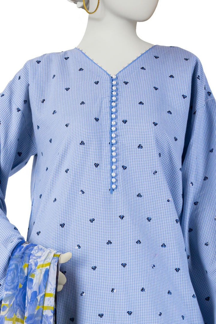 Dobby Blue Stitched Suit - J. Junaid Jamshed