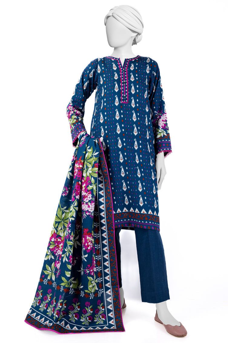 Khaddar Blue Stitched Suit - J. Junaid Jamshed