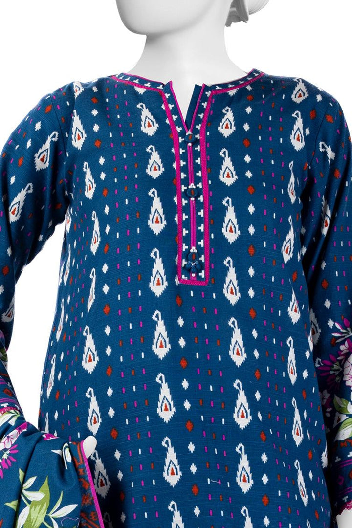 Khaddar Blue Stitched Suit - J. Junaid Jamshed