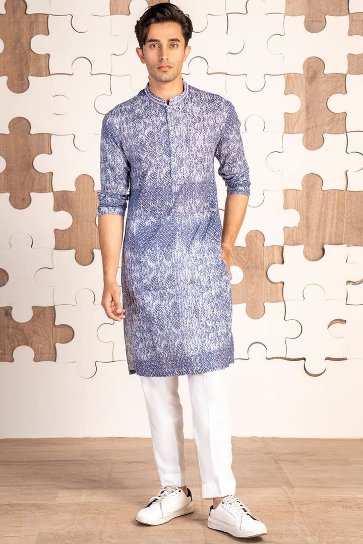 Cotton Blue Kurta - J. Junaid Jamshed