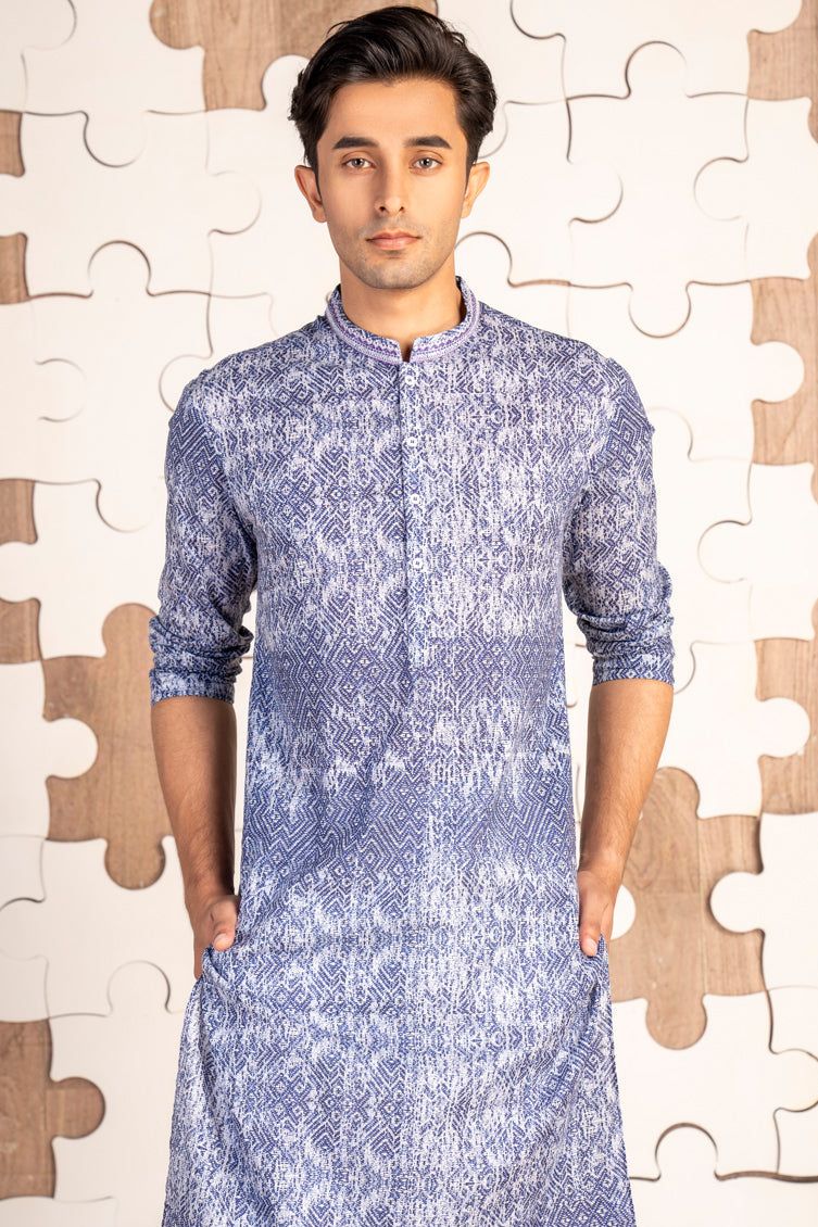 Cotton Blue Kurta - J. Junaid Jamshed