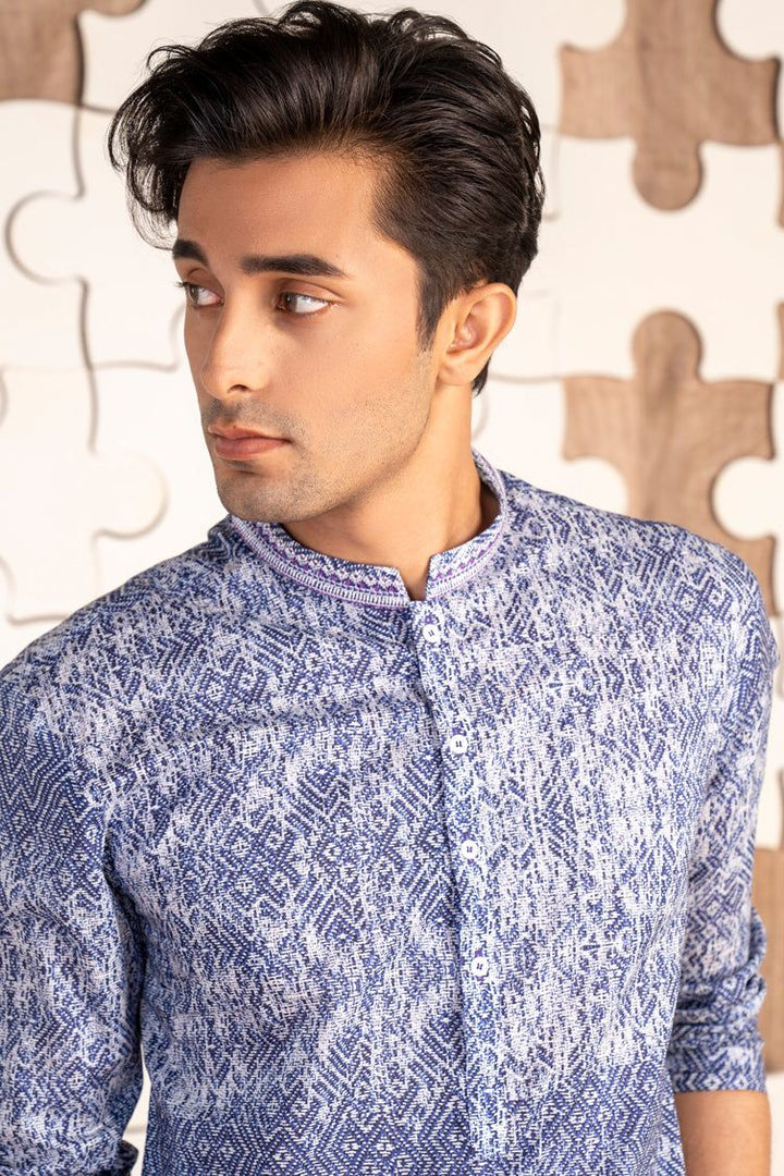 Cotton Blue Kurta - J. Junaid Jamshed