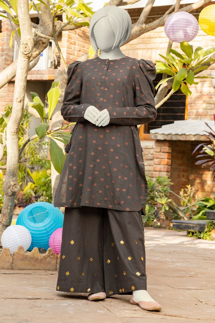 Jacquard Brown Stitched Suit - J. Junaid Jamshed