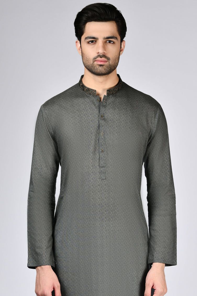 Cotton Green Kurta - J. Junaid Jamshed