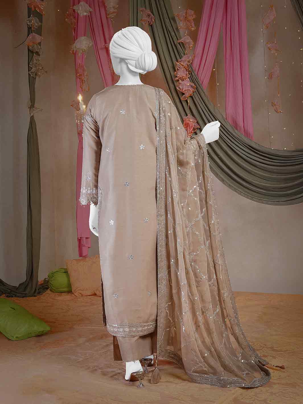 Raw Silk Beige Stitched Suit - J. Junaid Jamshed