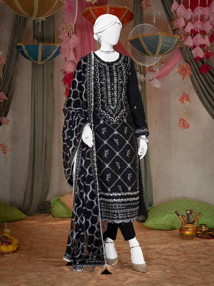 Raw Silk Black Stitched Suit - J. Junaid Jamshed