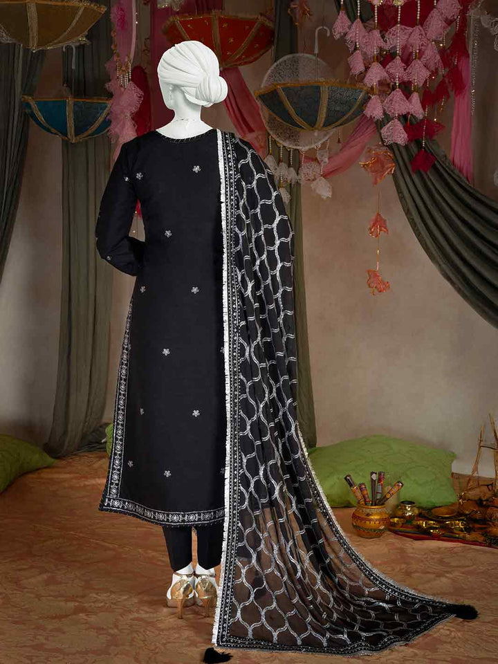 Raw Silk Black Stitched Suit - J. Junaid Jamshed