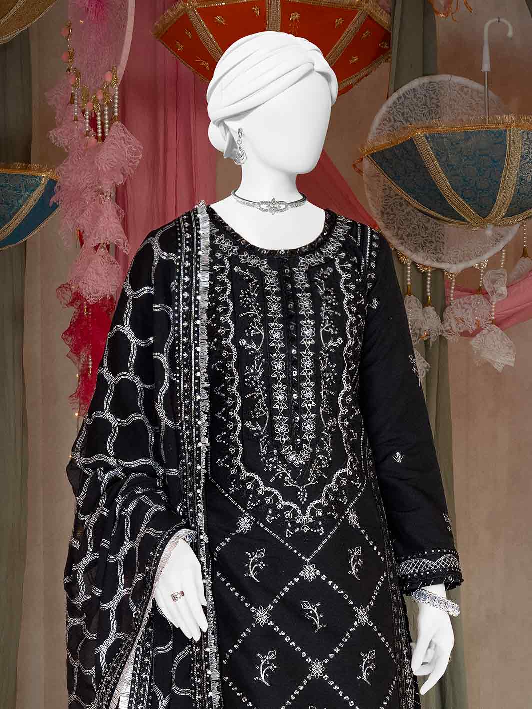 Raw Silk Black Stitched Suit - J. Junaid Jamshed