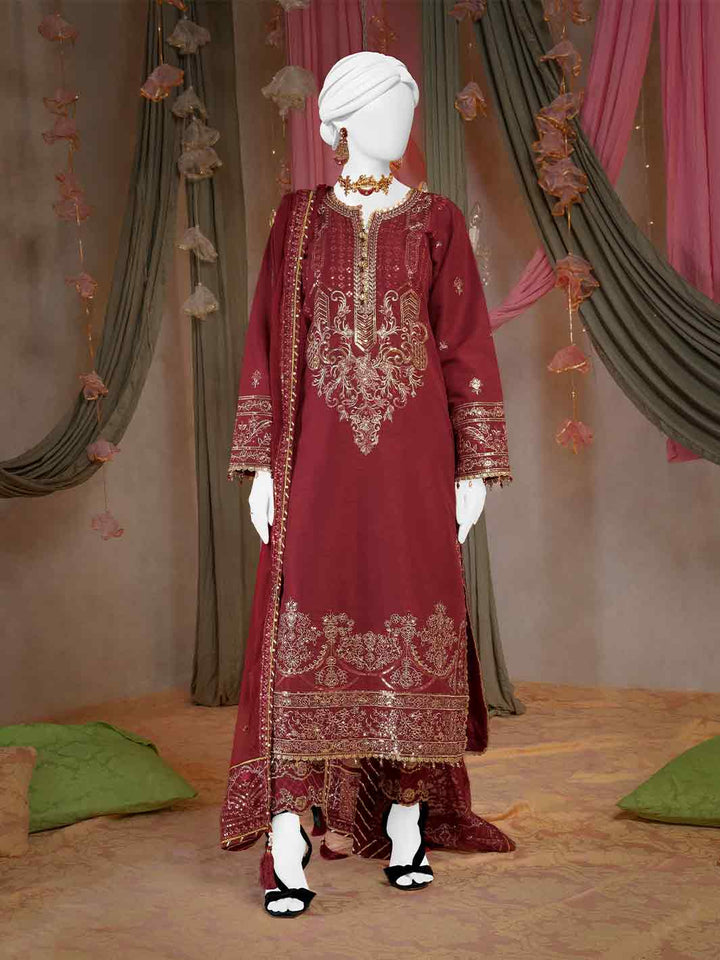 Raw Silk Maroon Stitched Suit - J. Junaid Jamshed