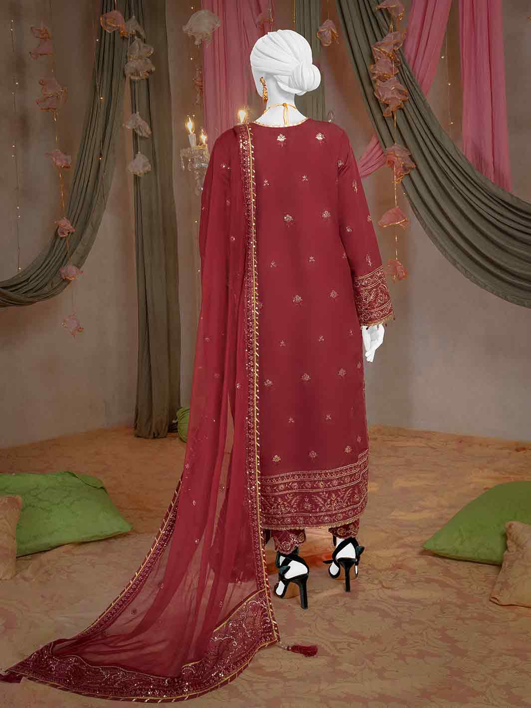 Raw Silk Maroon Stitched Suit - J. Junaid Jamshed