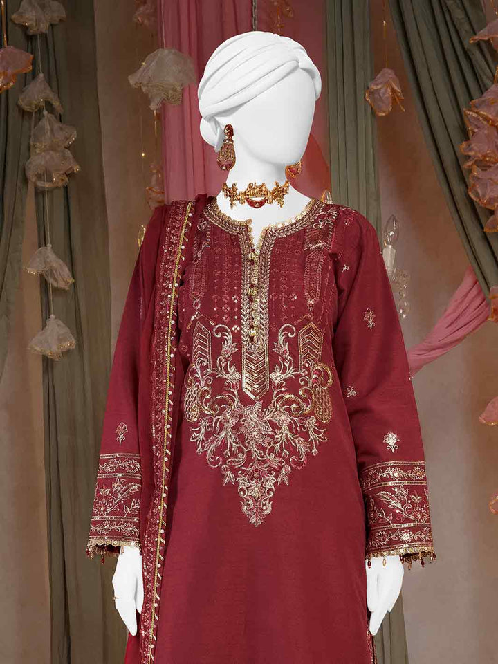 Raw Silk Maroon Stitched Suit - J. Junaid Jamshed