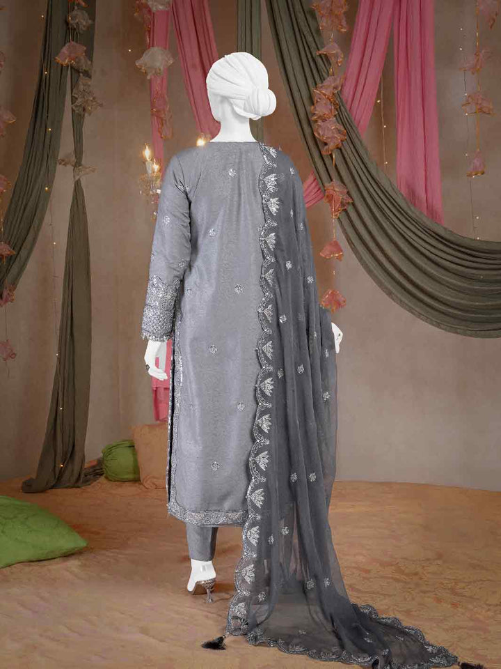 Raw Silk Light Grey Stitched Suit - J. Junaid Jamshed