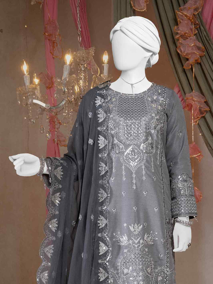 Raw Silk Light Grey Stitched Suit - J. Junaid Jamshed