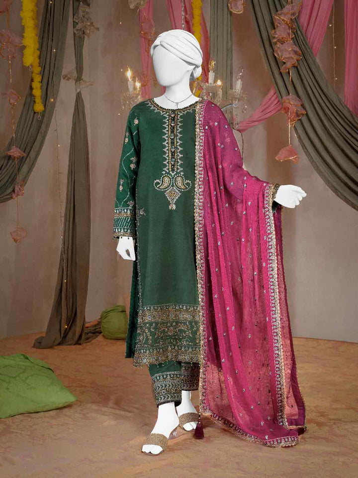 Raw Silk Mehndi Green Stitched Suit - J. Junaid Jamshed