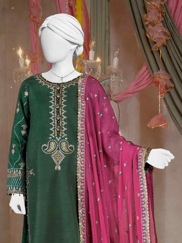 Raw Silk Mehndi Green Stitched Suit - J. Junaid Jamshed