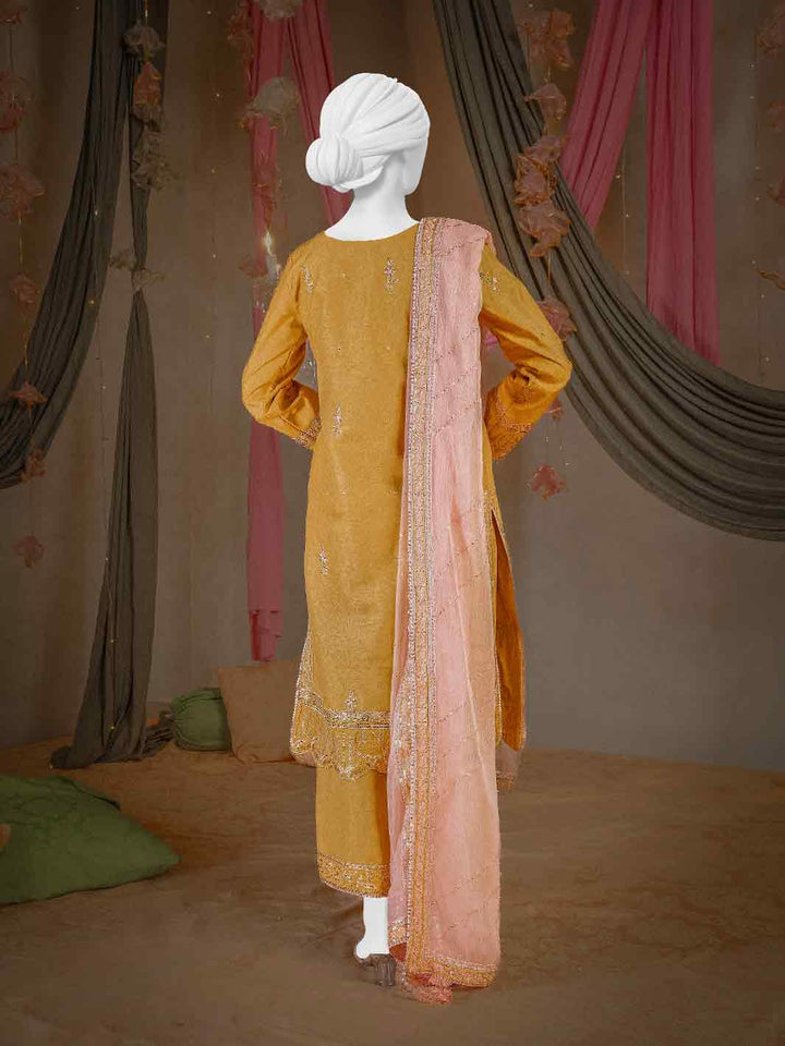 Raw Silk Mustard Stitched Suit - J. Junaid Jamshed