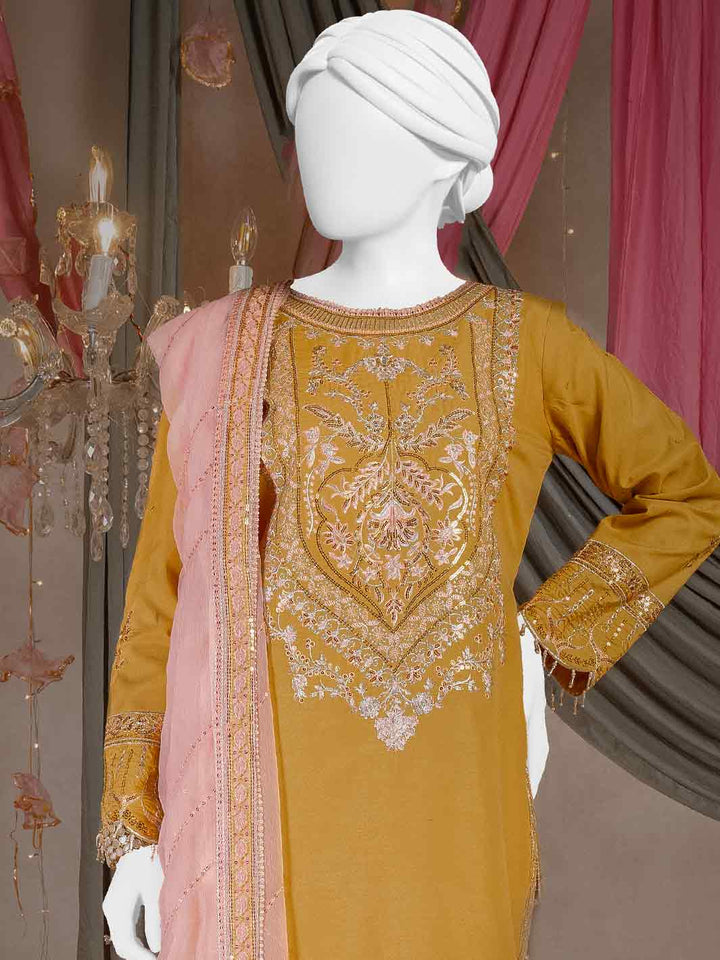 Raw Silk Mustard Stitched Suit - J. Junaid Jamshed