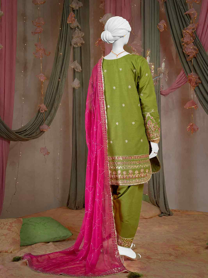 Raw Silk Parrot Green Stitched Suit - J. Junaid Jamshed