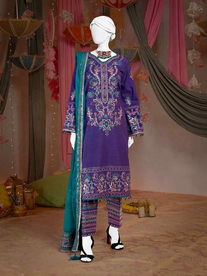Raw Silk Purple Stitched Suit - J. Junaid Jamshed